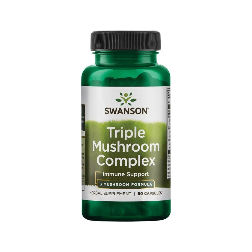 Swanson svampkomplex, kapselflaska med etikett Triple Mushroom Complex, 60 kapslar