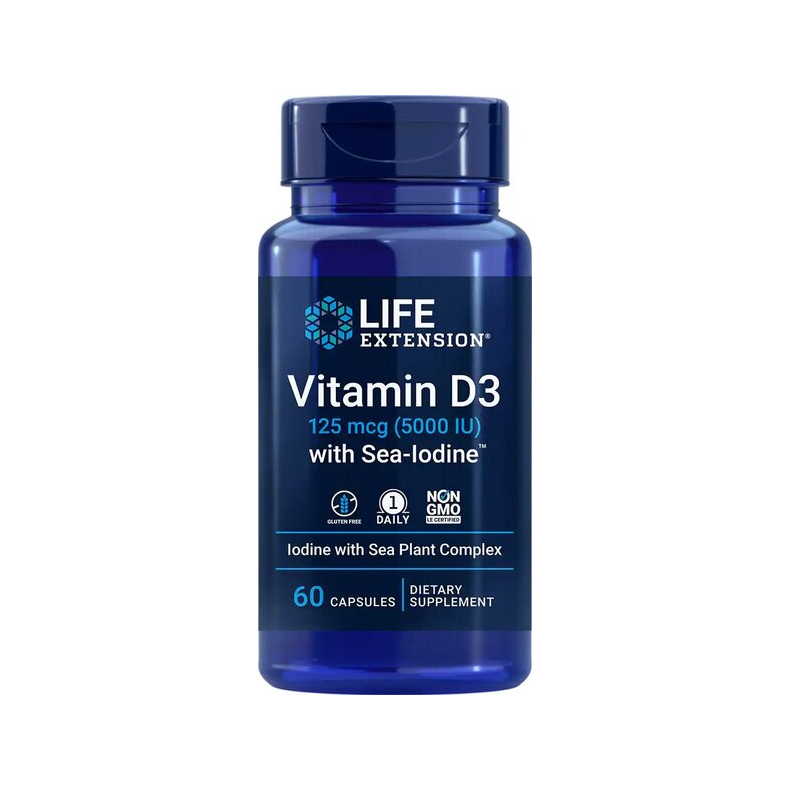 Tillskottflaska med Vitamin D3 och Sea-Iodine, 60 kapslar.