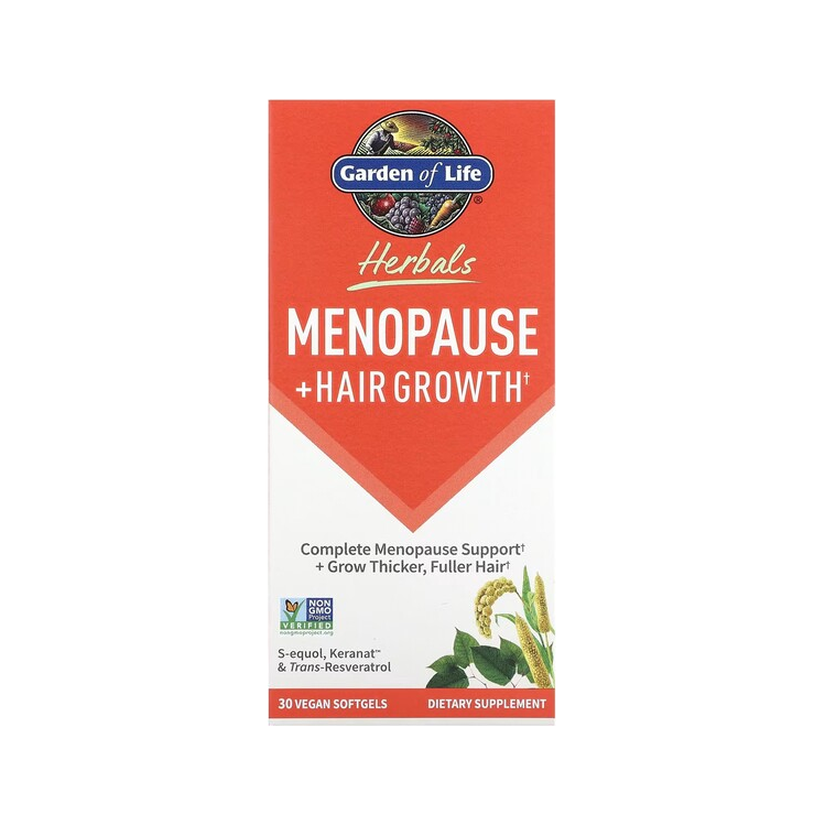 Garden of Life Herbals Menopause + Hair Growth kosttillskott, kapselförpackning
