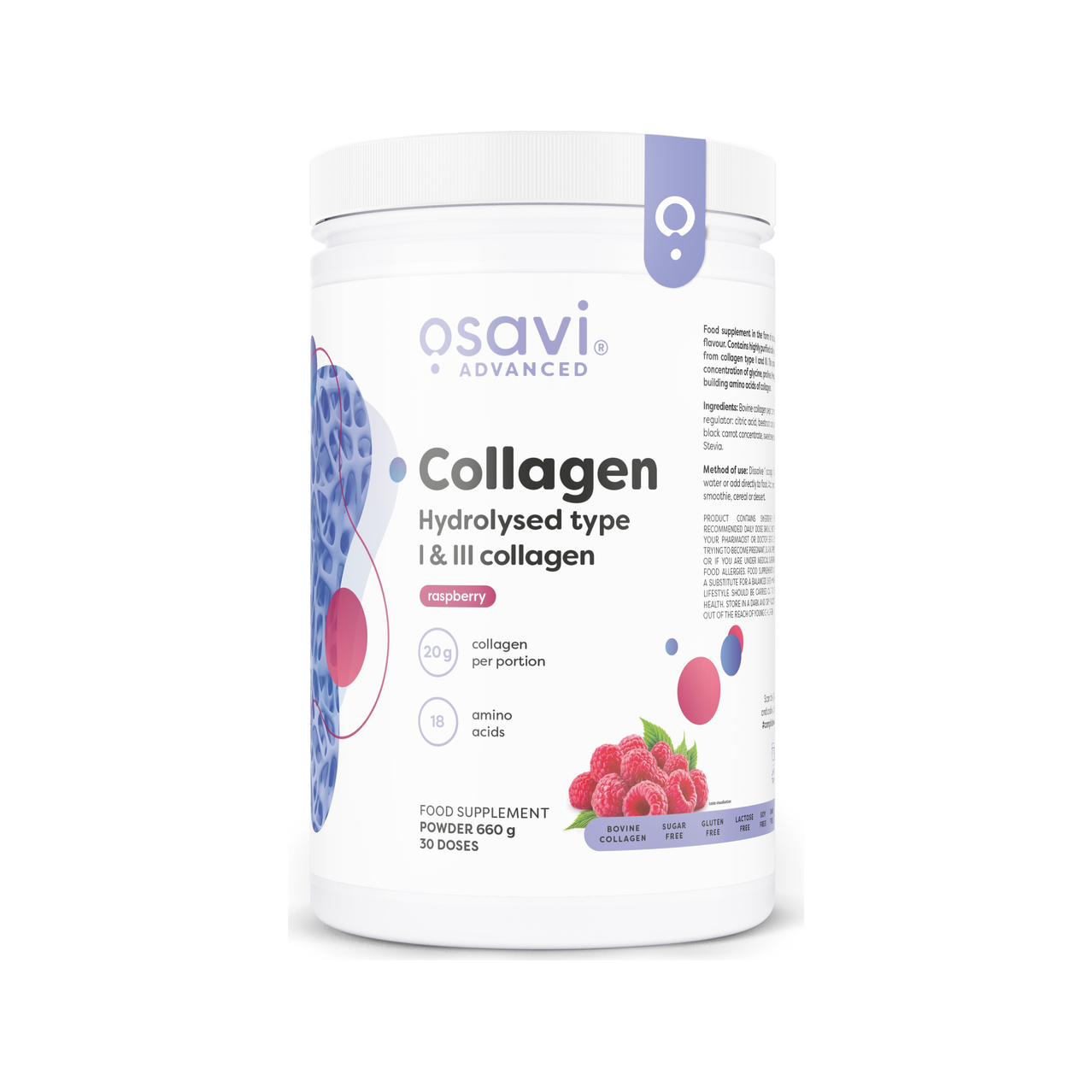 Collagen Hydrolysed Type I & III, Raspberry - 660 grams