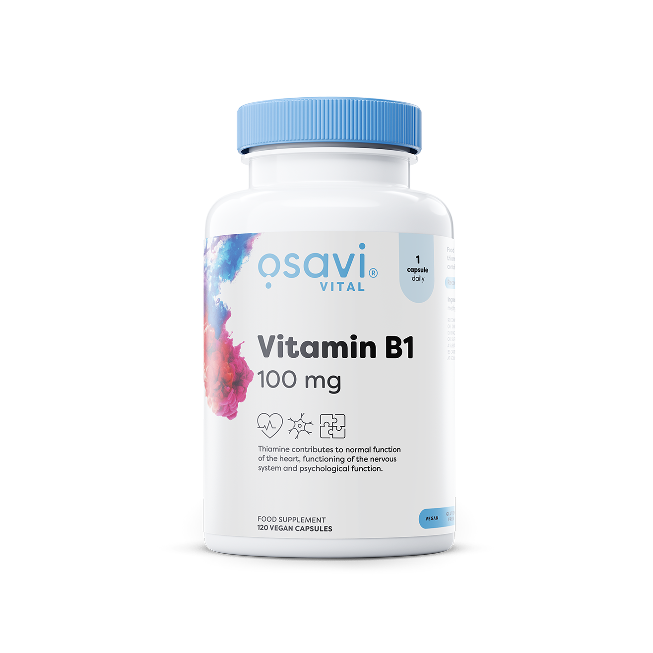 Osavi Vitamin B1 100 mg kosttillskott i kapselburk med blå lock