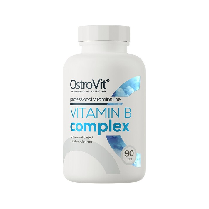 OstroVit vitamin B-komplex 90-tabletter i vit tablettburk med blå etikett