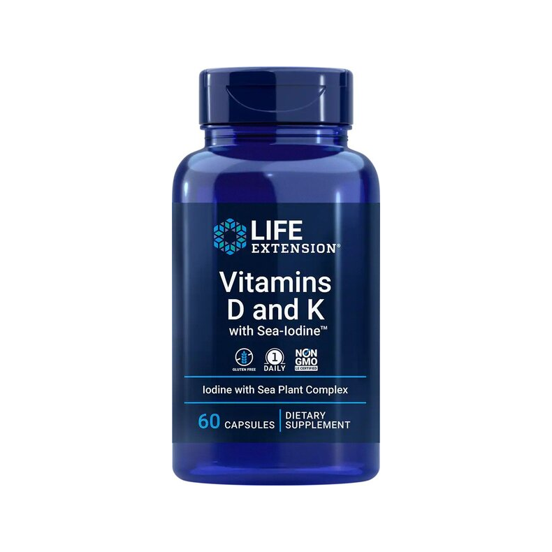 Life Extension kapselburk med vitamin D och K, 60 kapslar