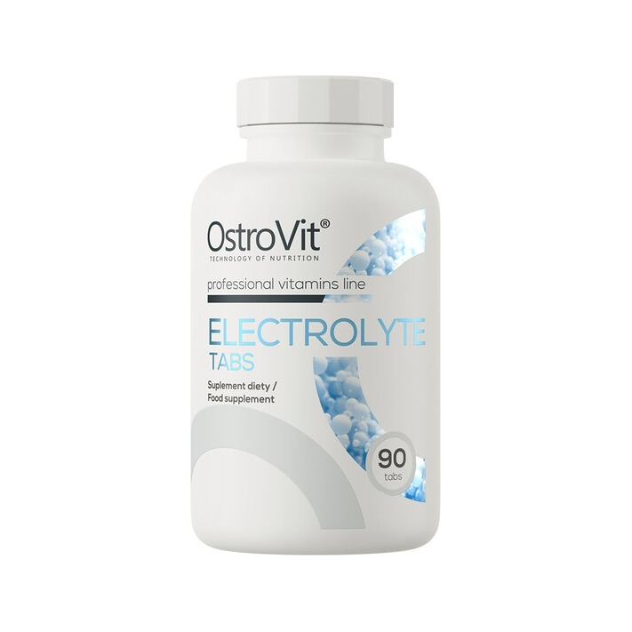 OstroVit Electrolyte-burk med lock, etikett och texten 90 tabletter
