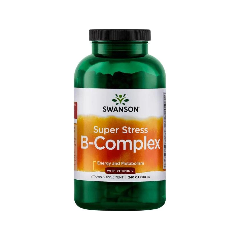 Kapselburk: Swanson Super Stress B-Komplex med vitamin C, 240 kapslar
