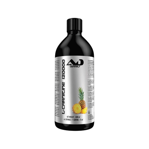 Addict Sport Nutrition L-Carnitine 1 000 ml-flaska med ananas- och grönbladsgrafik