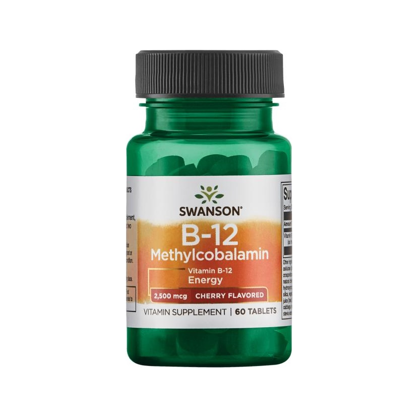 Swanson vitamin B-12 Methylcobalamin 2500 mcg flaska, grön med körsbärsetikett