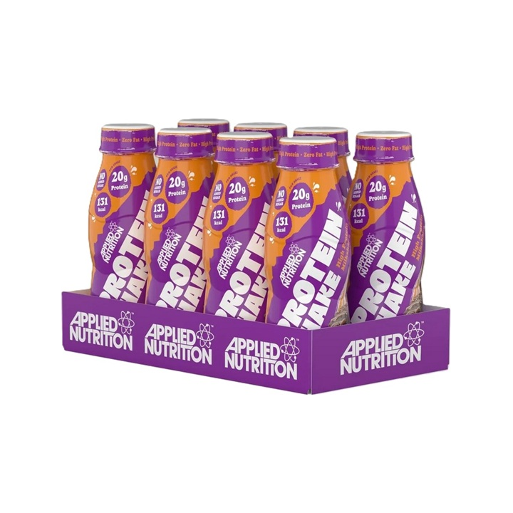 Applied Nutrition high protein-shake, 8-pack, lila flaskor i lila kartong
