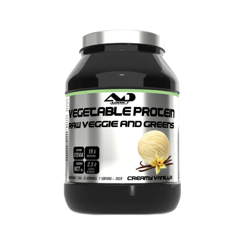 Vegetabiliskt proteinpulver i förpackning, krämig vanilj, 750 g