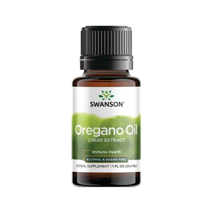 Oreganooljeextraktflaska från Swanson, brun glasflaska med svart lock, 29 ml