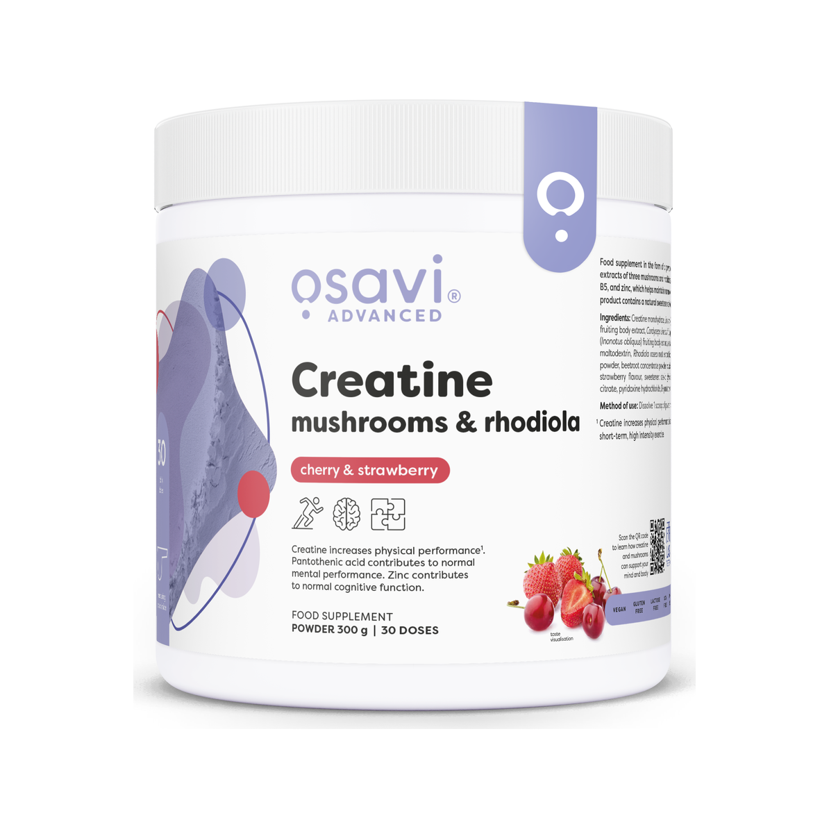 Creatine, Mushrooms & Rhodiola, Cherry & Strawberry - 300 grams