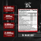 Kosttillskottburk med etikett som visar "Supplement Facts" och blå is-varumärke