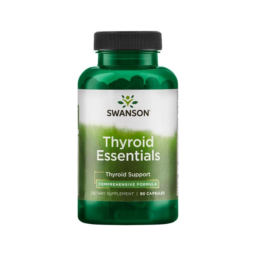 Tillskott: Swanson Thyroid Essentials kapselburk med grön etikett