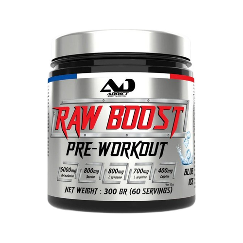 Burk kosttillskott Raw Boost pre-workout, Blue Ice-smak, 300 g