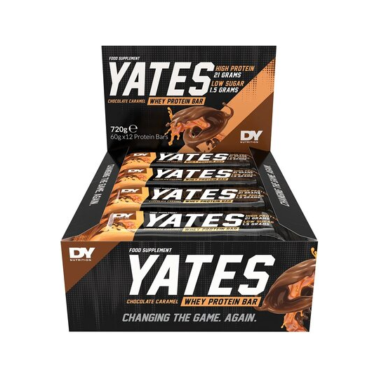 Proteinbars låda med staplade barer, Yates chokladkola