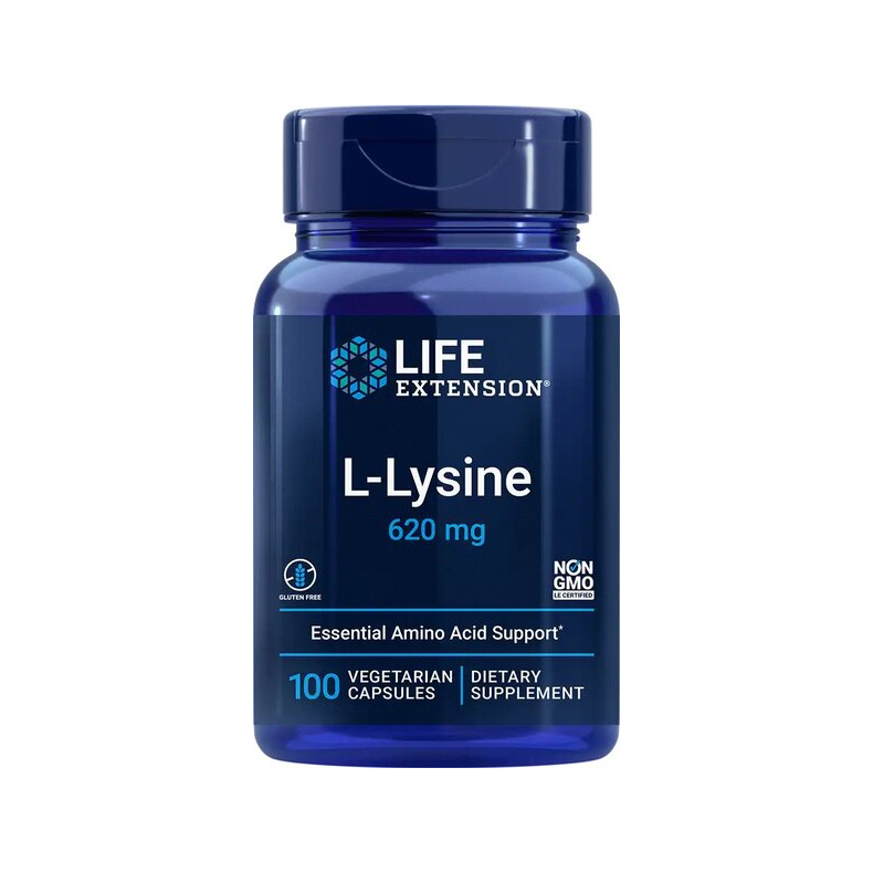 Life Extension L-Lysine 620 mg kapslar i blå kapselburk, 100 st