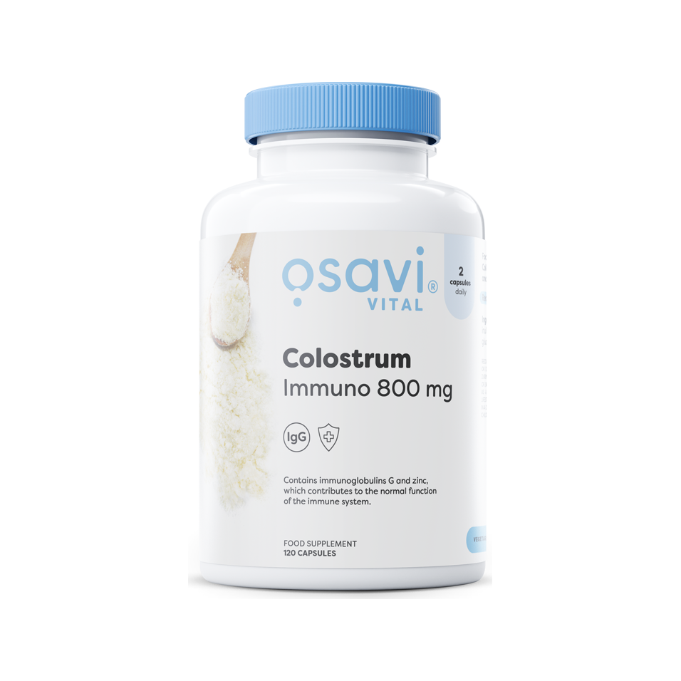 Osavi Colostrum Immuno 800 mg-kapselburk med blått lock