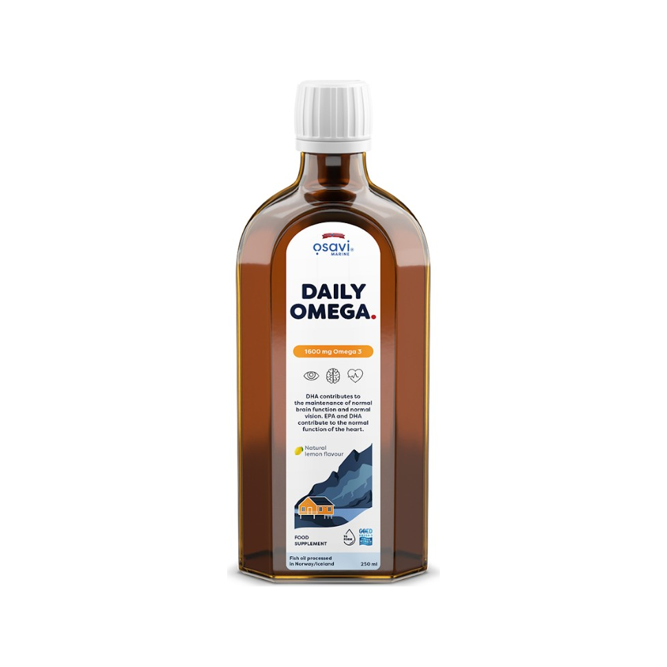 Amberfärgad vätskeflaska Daily Omega med skruvkork, 250 ml