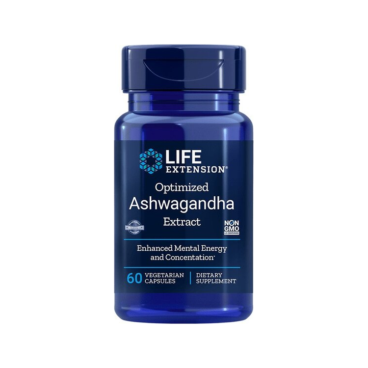 Life Extension Optimized Ashwagandha extrakt i blå burk med 60 kapslar