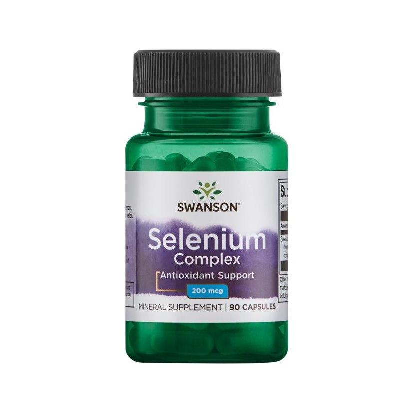 Swanson Selenium Complex kosttillskott i grön flaska med skruvlock, 200 mcg, 90 kapslar