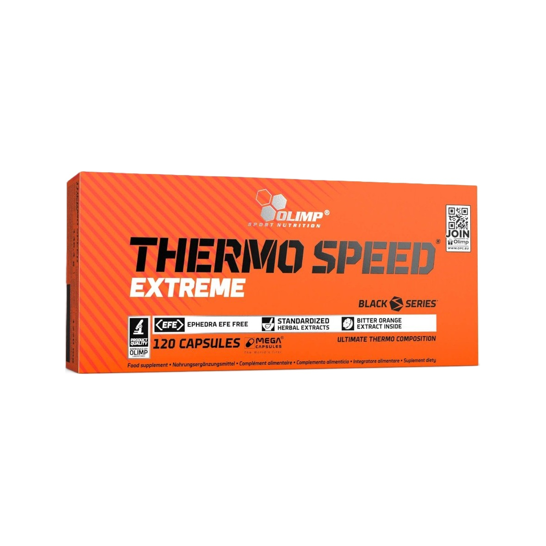 Olimp Nutrition Thermo Speed Extreme förpackning, orange låda med kapseltext