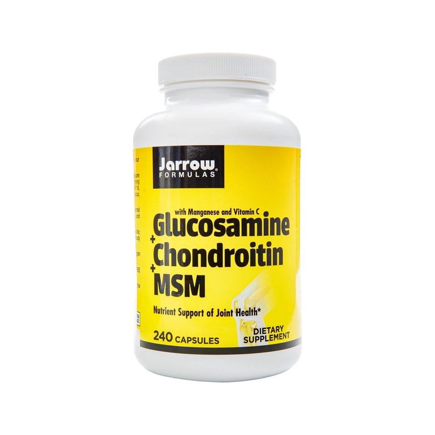 Jarrow Formulas glukosamin+ kondroitin+ MSM i burk med gul etikett