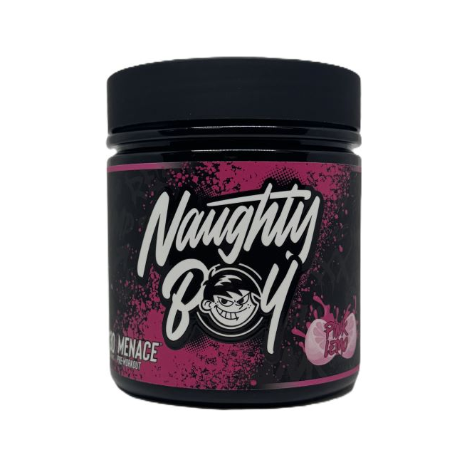 Naughty Boy Menace vitamintillskott i burk med rosa etikett, svart lock, 420 g