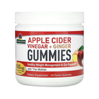 Nature's Answer ingefärs- och äppelcidervinägergummier i vit burk med röd etikett