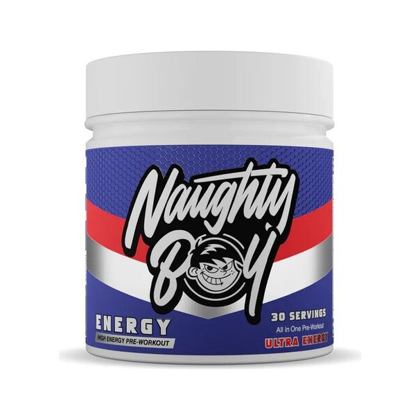 Energipreworkout i burk med blå etikett, Ultra Energy