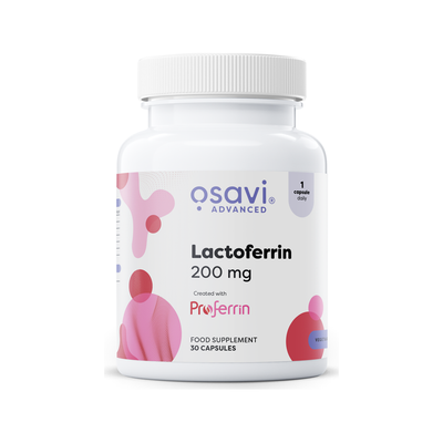 Osavi laktöferin 200 mg kapslar i vit burk med skruvlock