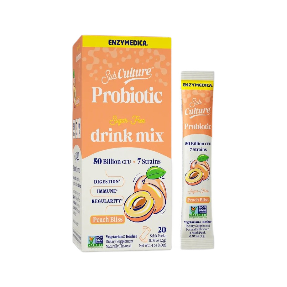 SubCulture Probiotic Drink Mix Stick Packs, Peach Bliss - 20 x 2g