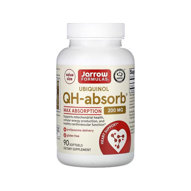 Jarrow Formulas Ubiquinol QH-absorb kapseltillskott i vit burk med etikett