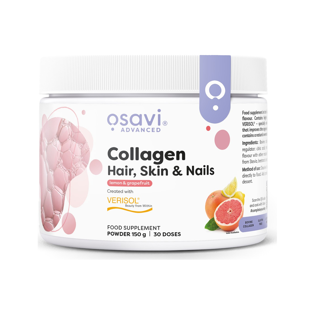 Osavi kollagenpeptider i burk, Hair Skin & Nails, citron & grapefrukt, 150 g