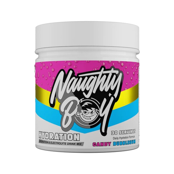 Hydration-dryckesmix, lila/blå randig burk med Candy Bubblegum-smak