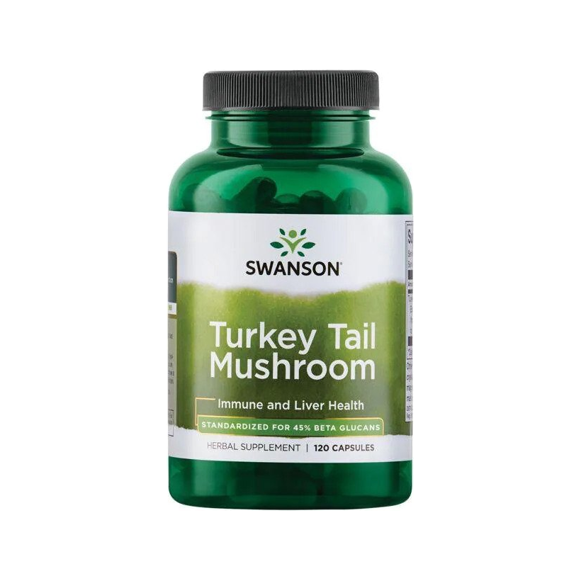 Swanson Turkey Tail Mushroom kapseltillskott, 120 kapslar i grön burk