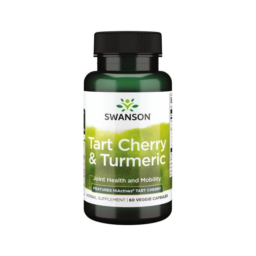 Swanson kapseltillskott Tart Cherry & Turmeric, 60 veggiekapslar i flaska