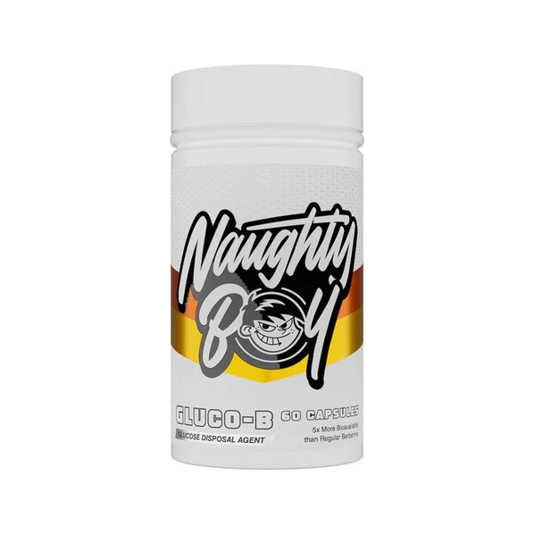 Naughty Boy Gluco-B kapselburk, vit burk med gul etikett