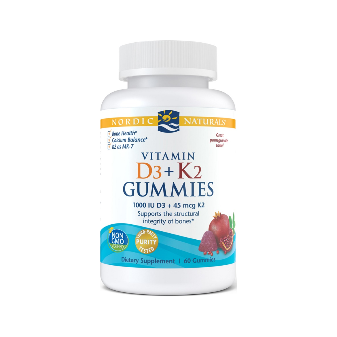 Vitamin D3+K2 Gummies, Pomegranate - 60 gummies