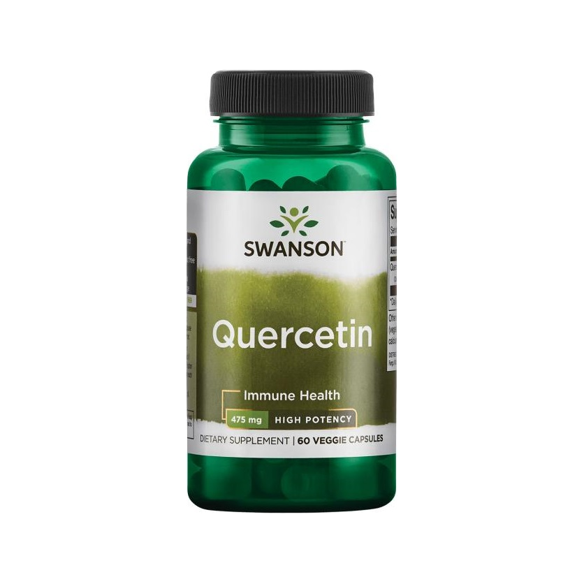 Swanson Quercetin-kapslar i grön burk med svart lock, 475 mg