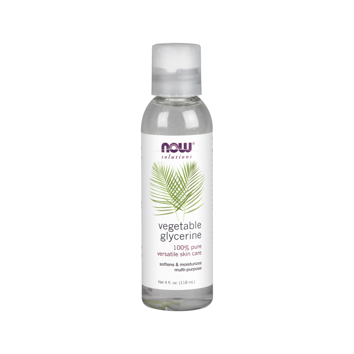 Vegetabilisk glycerinflaska NOW, 118 ml, transparent flaska med skruvlock