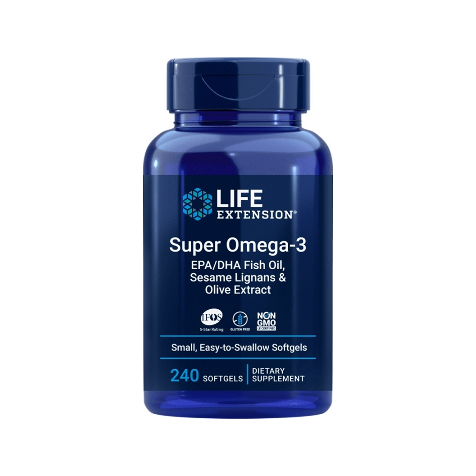 Omega-3 kosttillskottflaska, mörkblå, 240 softgels