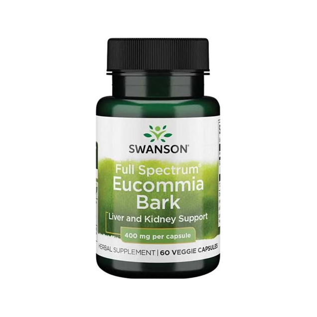 Swanson kapselburk med Full Spectrum Eucommia Bark, grön etikett, 400 mg