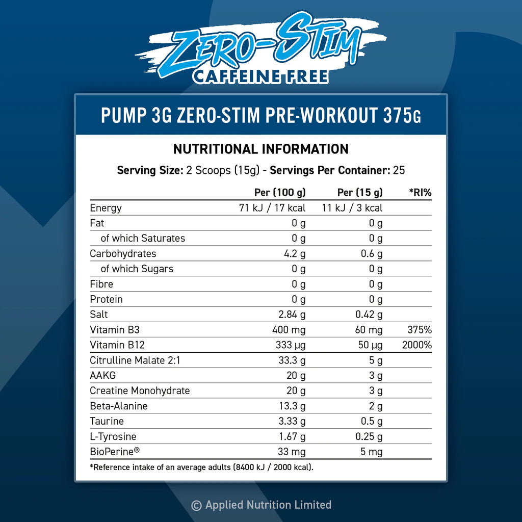 Applied Nutrition Pump 3G Pre-Workout (Zero Stimulant) 375g