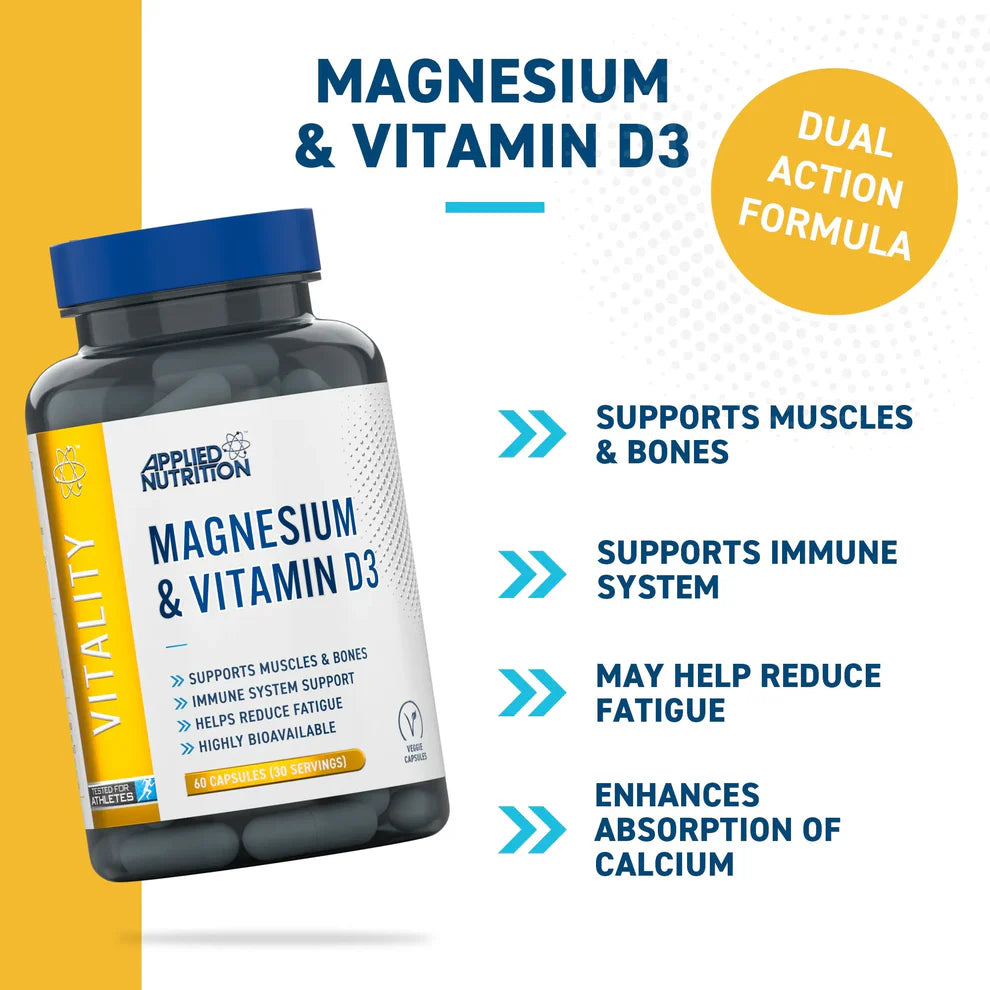 Applied Nutrition Magnesium & Vitamin D3 60 Kapselit