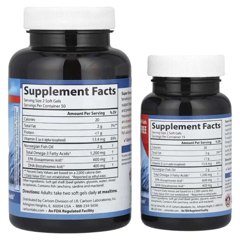 Carlson Labs Wild Caught Super Omega-3 Gems 1200 mg 100 + 30 Kapslar