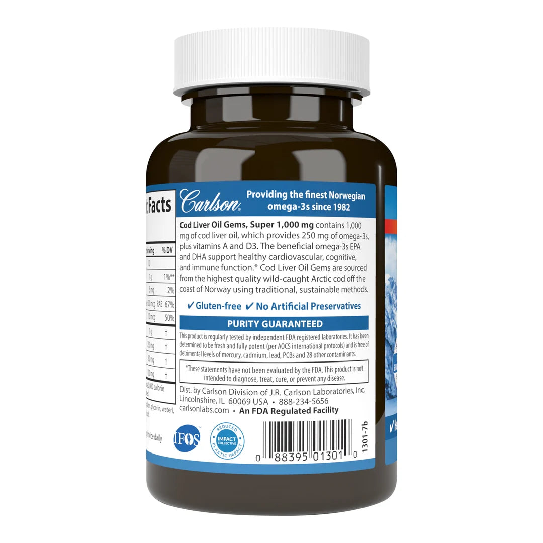 Carlson Labs Wild Norwegian Cod Liver Oil Gems 1000 mg 100 kapselit