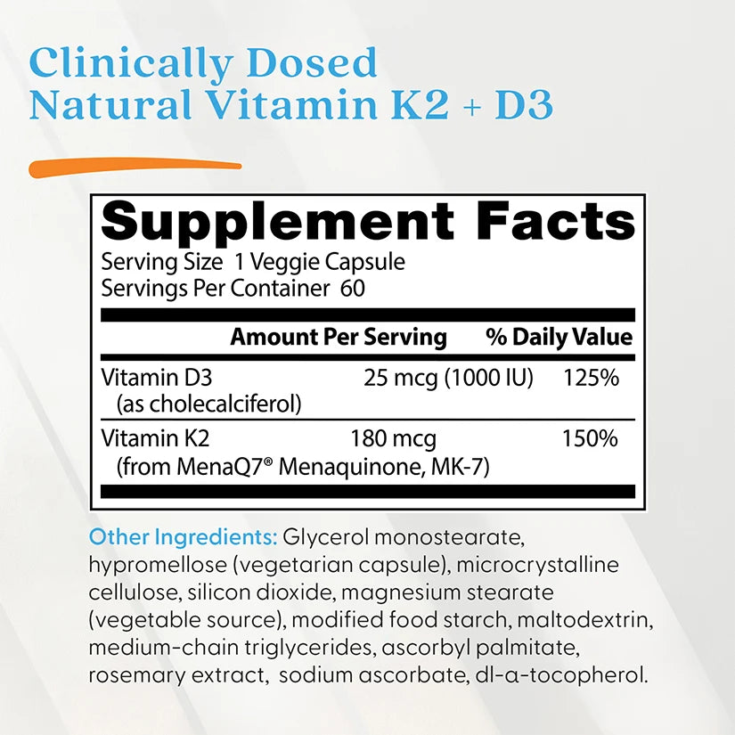Doctor's Best Natural Vitamin K2 MK7 with MenaQ7 plus D3 180 mcg