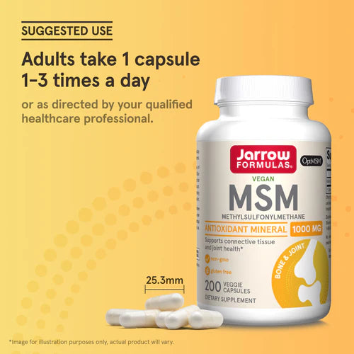 Jarrow Formulas MSM (Methyl-Sulfonyl-Methane) 1000 mg 200 kapselit