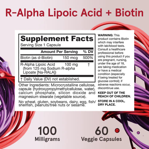 Jarrow Formulas R-Alpha Lipoic Acid with Biotin 60 kapselit