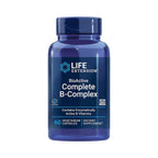 Blå flaska med Life Extension BioActive B-Complex-etikett och 60 kapslar